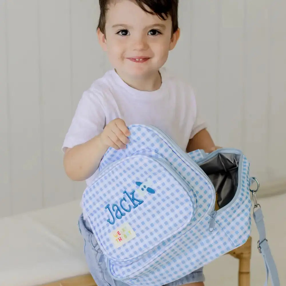 Personalised Gingham Kids Lunch Bags Weary Theory