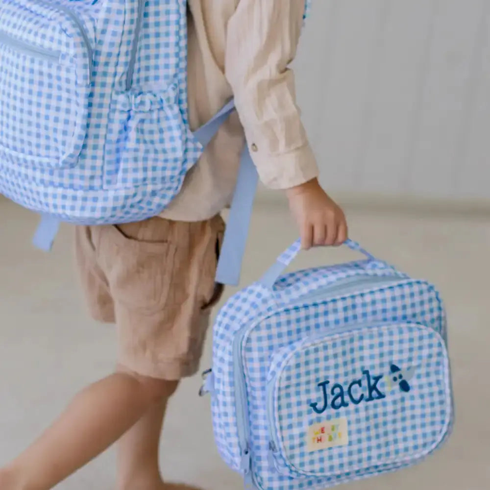 Personalised Gingham Kids Lunch Bags Weary Theory