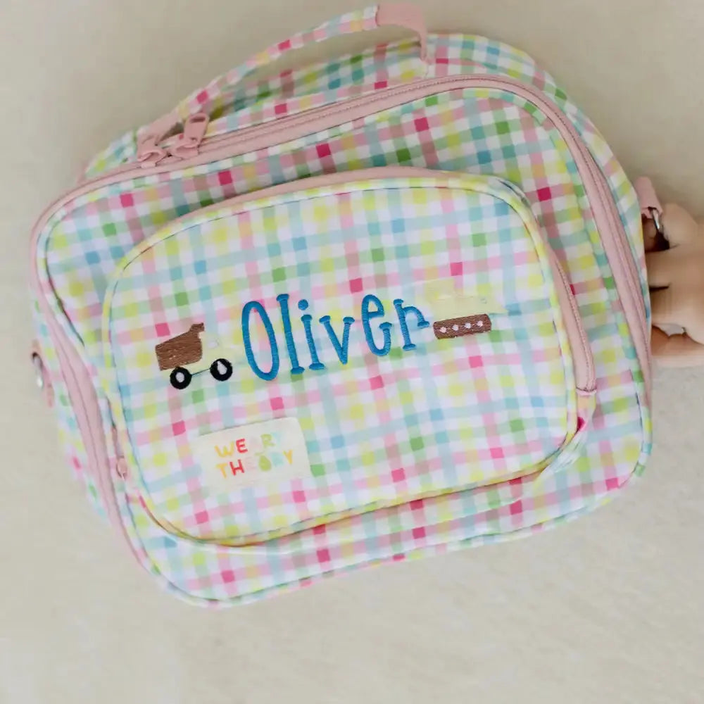 Personalised Gingham Kids Lunch Bags Weary Theory