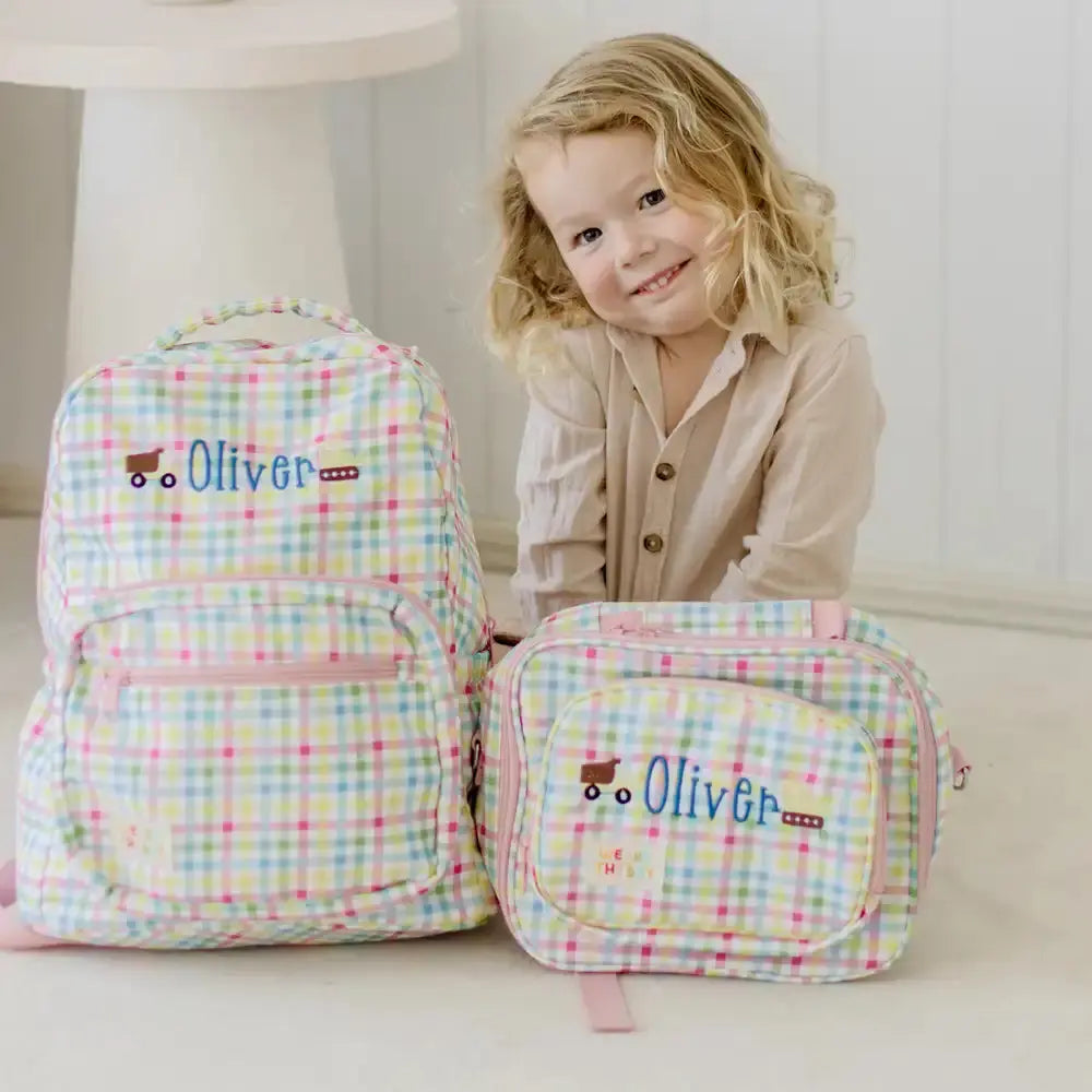 Personalised Gingham Kids Lunch Bags Weary Theory