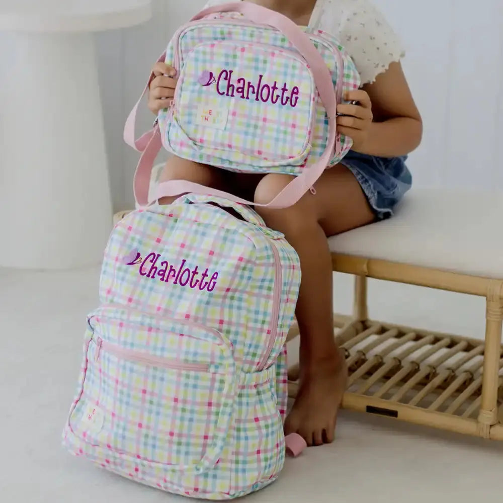 Personalised Gingham Kids Lunch Bags Weary Theory