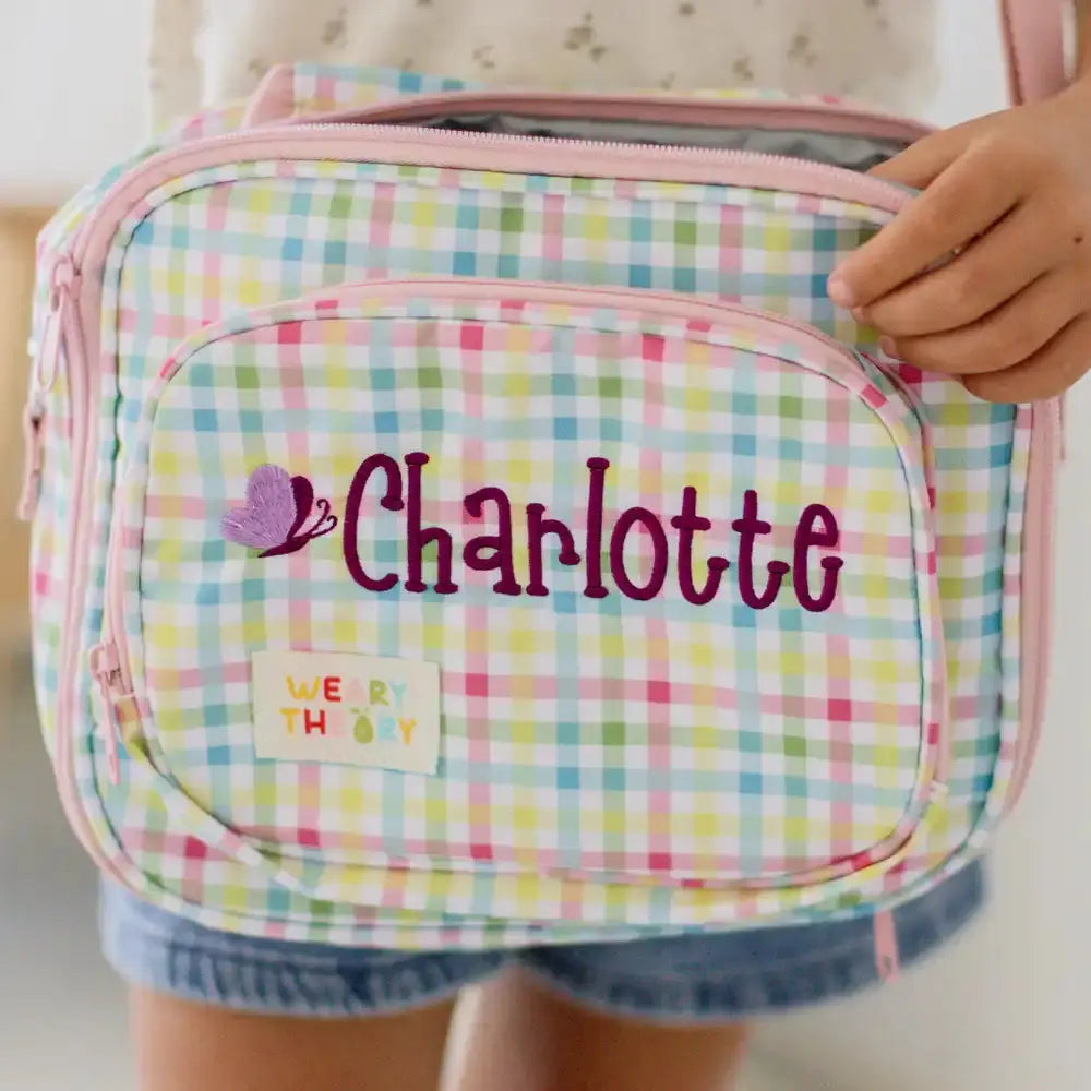 Personalised Gingham Kids Lunch Bags Weary Theory