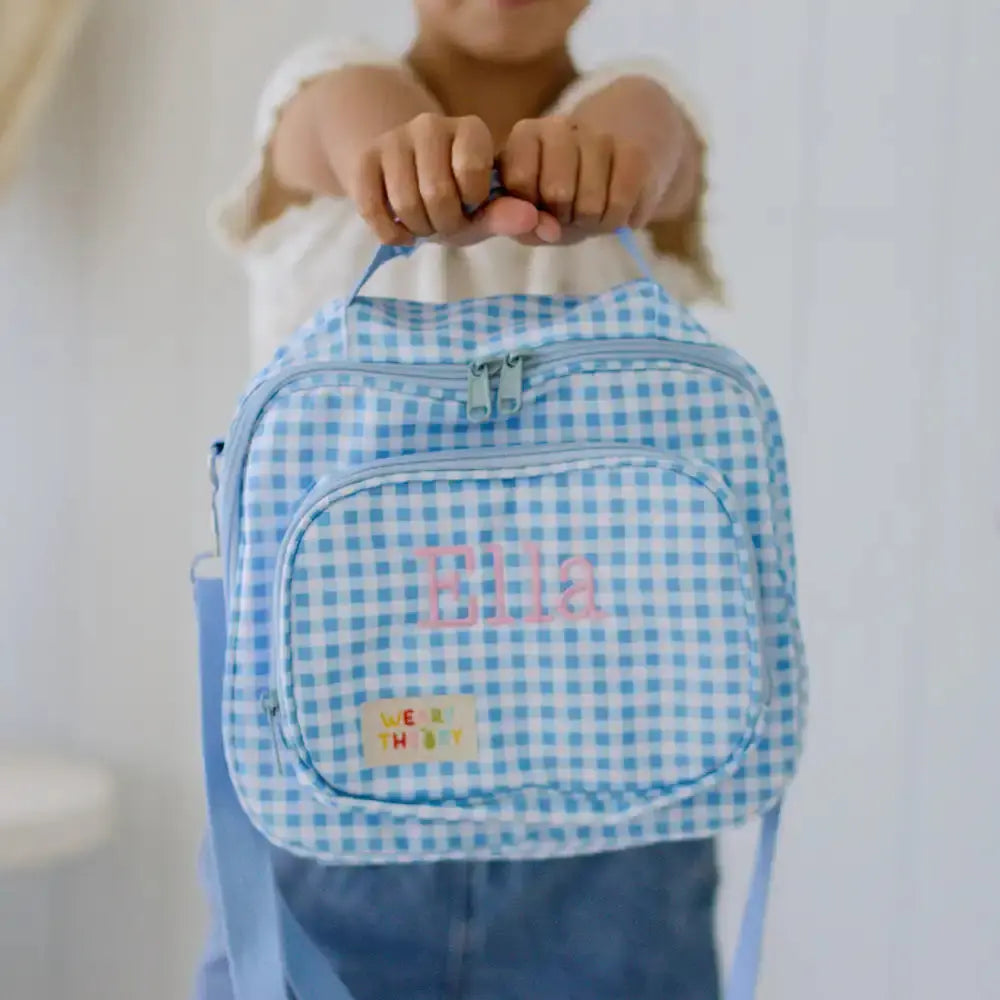 Personalised Gingham Kids Lunch Bags Weary Theory