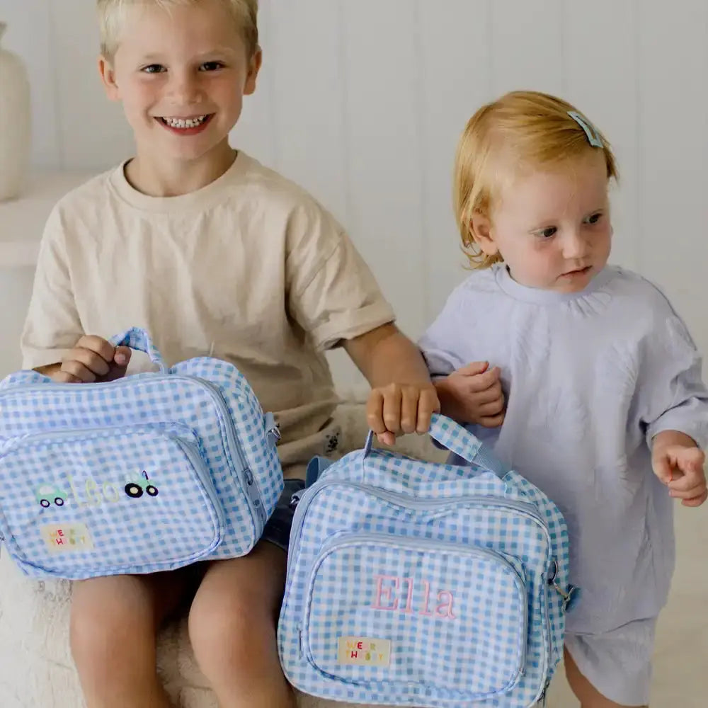 Personalised Gingham Kids Lunch Bags Weary Theory