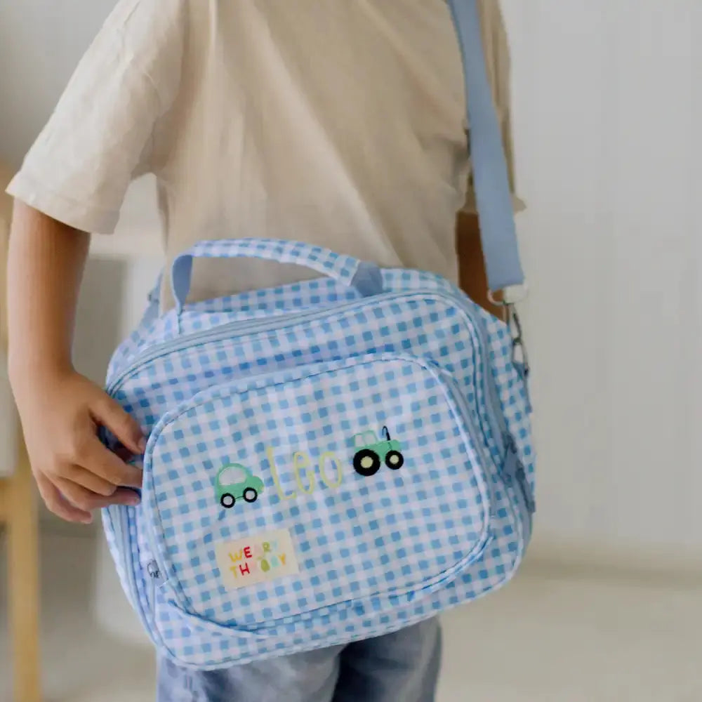 Personalised Gingham Kids Lunch Bags Weary Theory