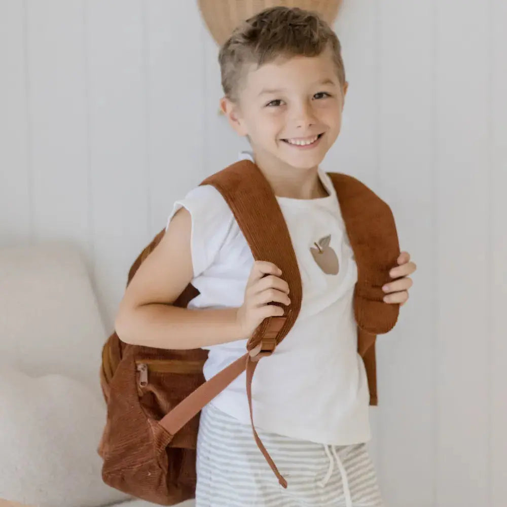 Personalised Kids Backpack — Soft Corduroy in , embroidered in Melbourne by Weary Theory