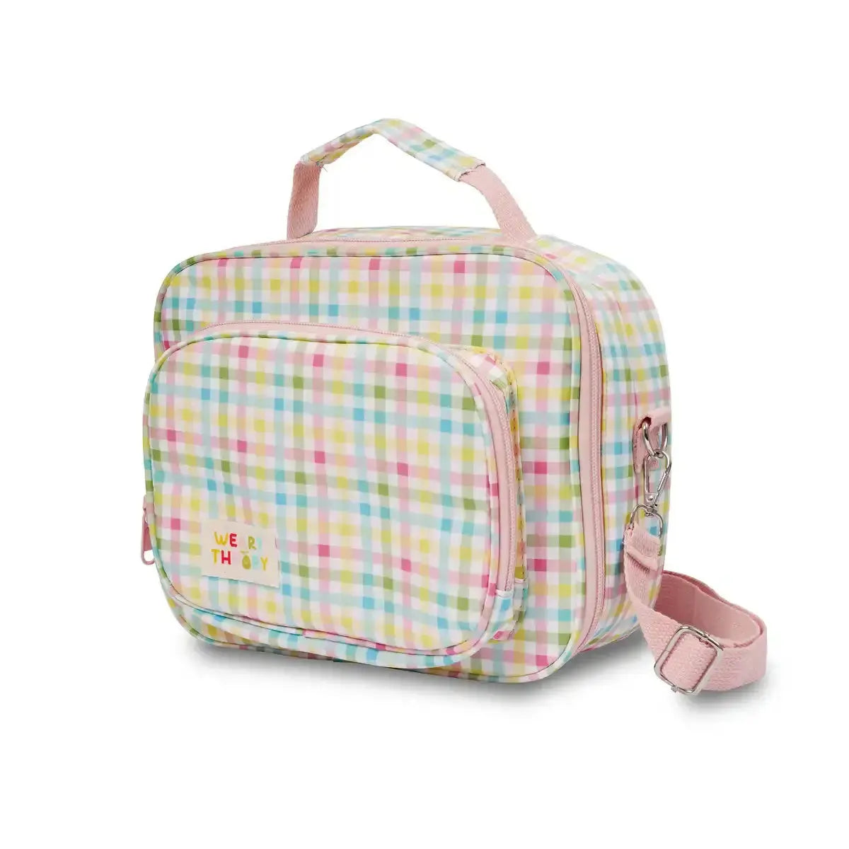 Personalised Kids Lunch Bag — Insulated Wipeable Gingham Daycare Bag in , embroidered in Melbourne by Weary Theory