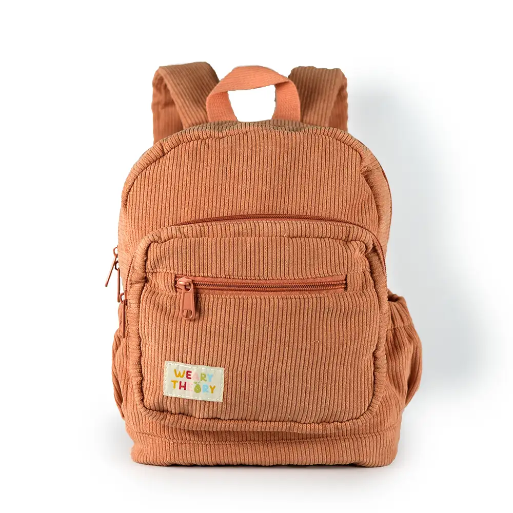 Front view of Chocolate Corduroy Backpack
