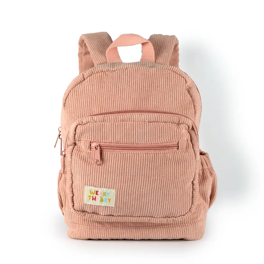 Front view of Strawberry Corduroy Backpack
