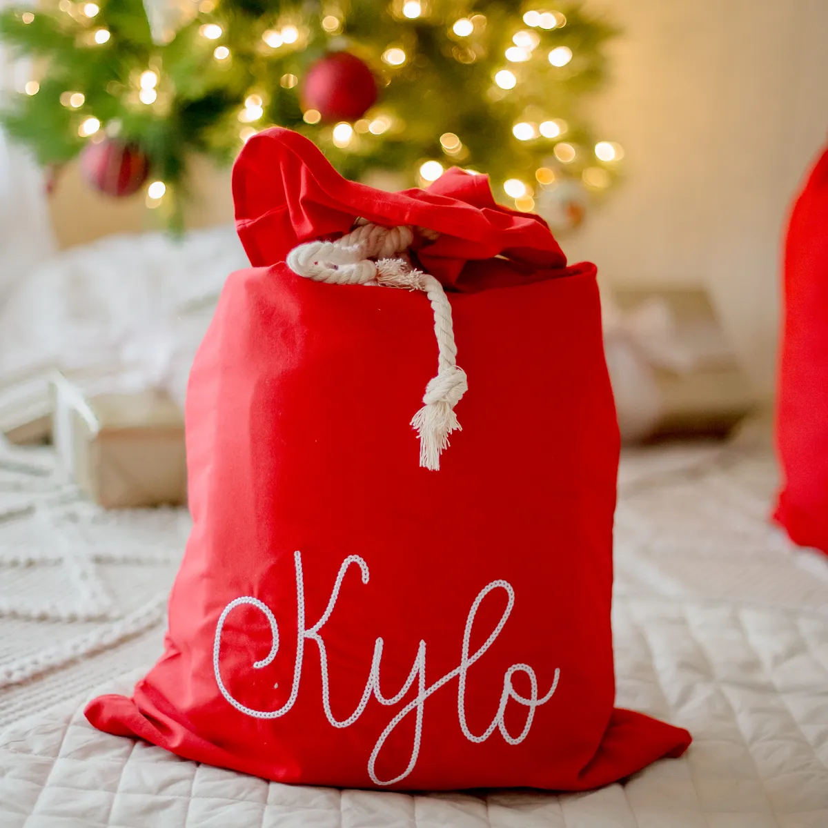 Red Santa sack with embroidered name